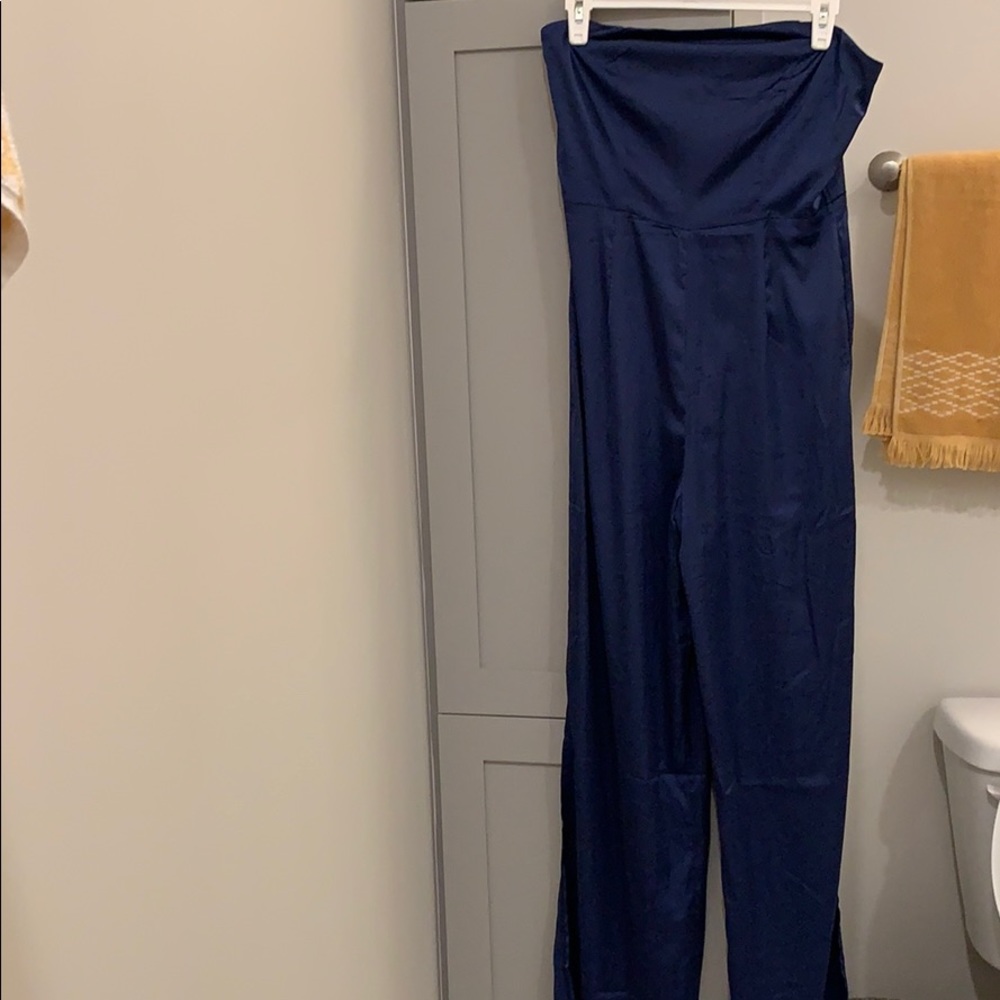 Strapless navy silk jumpsuit
